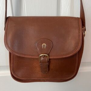 Vintage Etienne Aigner Cognac Brown Leather Crossbody Equestrian Saddle Bag